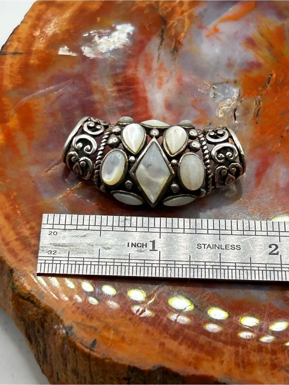 Vintage Sterling Silver Mother of Pearl Shell Pendant